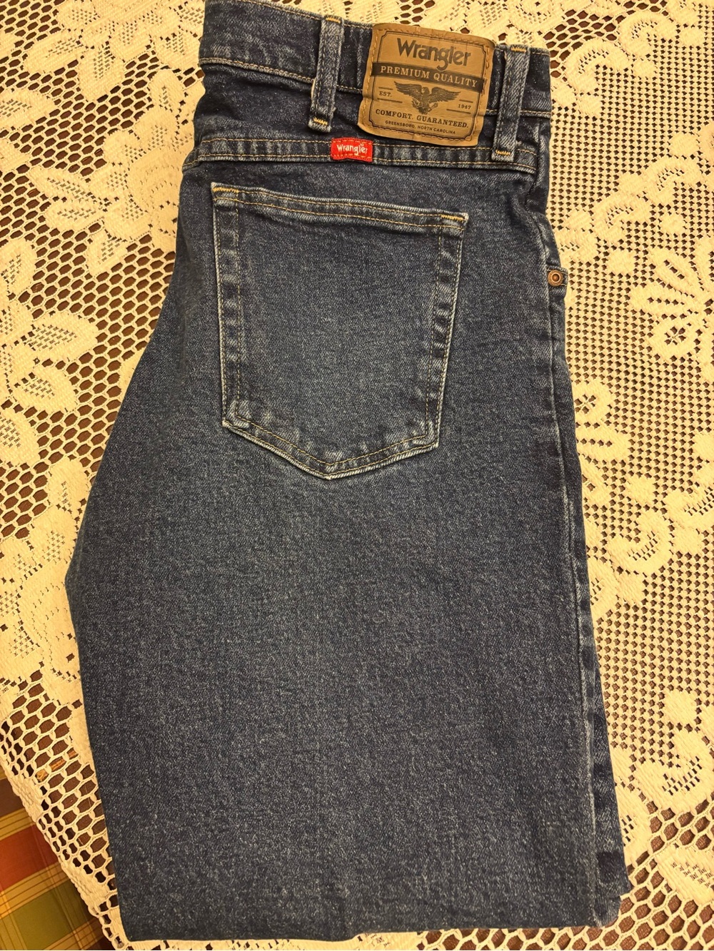Wrangler Blue Denim Jeans with Gold Stitching